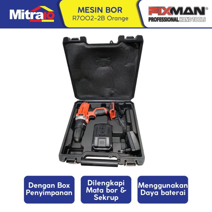 Fixman Mesin Bor Tanpa Kabel R7002-2B Merah