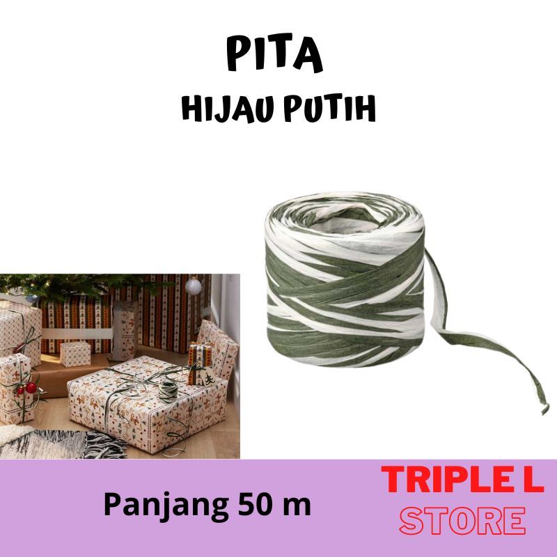 

Pita Kado Kertas Hijau Putih 50 meter