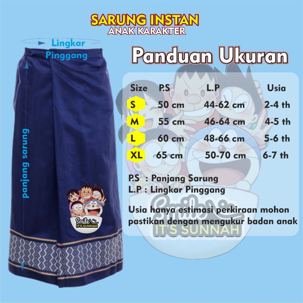 RB Sarung Instan Anak Laki Laki Karakter Font Smile Its Sunnah Untuk Umur 2 sampai 7 Tahun AST