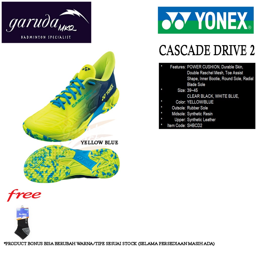 SEPATU BADMINTON YONEX CASCADE DRIVE 2 / YONEX CASCADE DRIVE 2 / SHBCD2 YELLOW BLUE