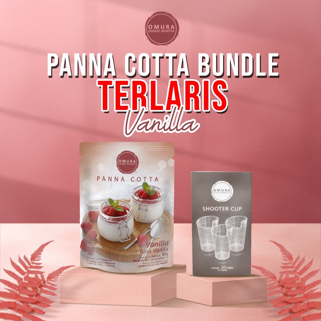 

[BUNDLE CUP] Panna Cotta Pudding Sutera Puding Italia Rasa Vanilla / Vanila 1 Pcs + Shooter Cup Gelas Pudding 10 Pcs Dessert Instant Omura Powder