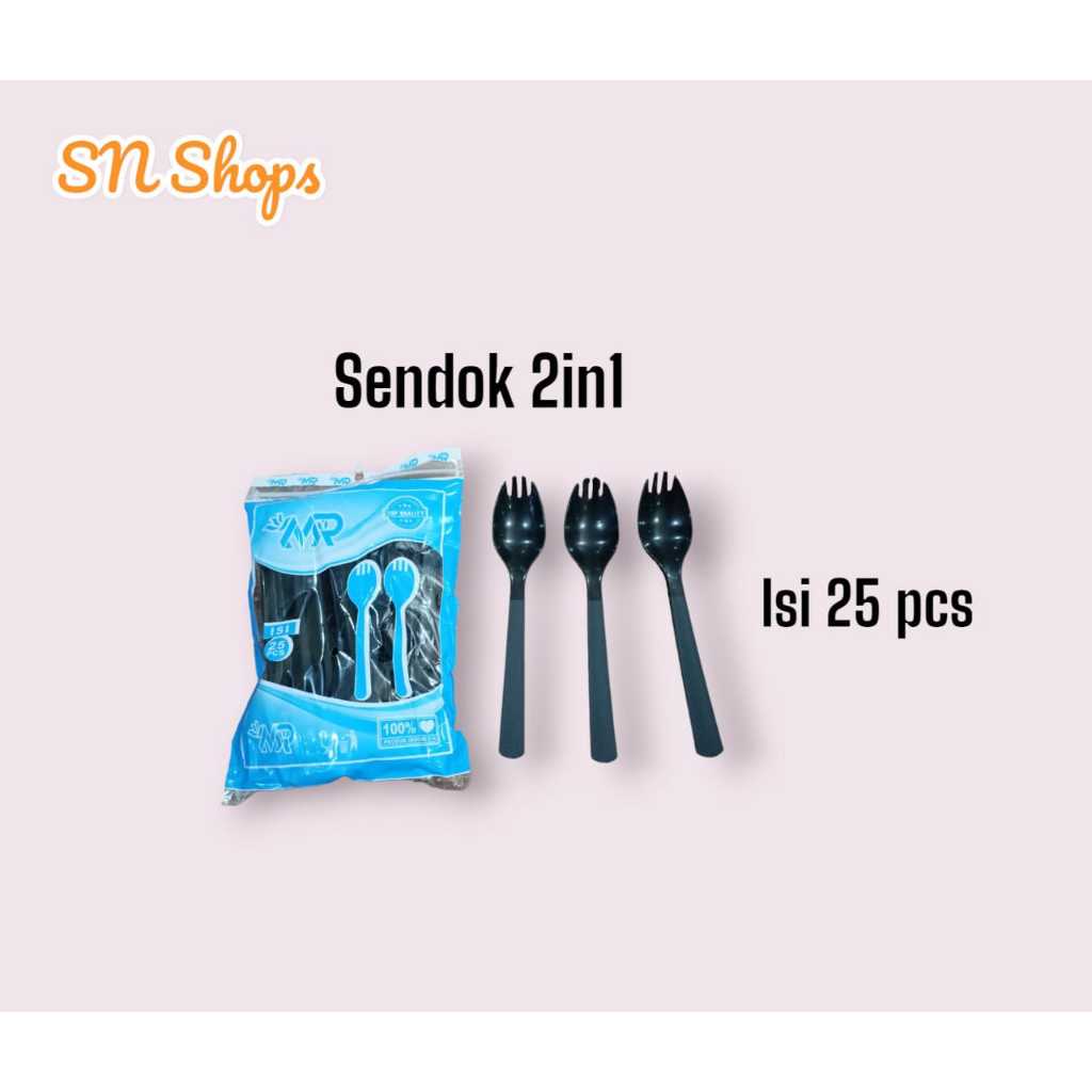 Sendok Plastik 2in1Sendok Garpu Plastik 2in1 hitam