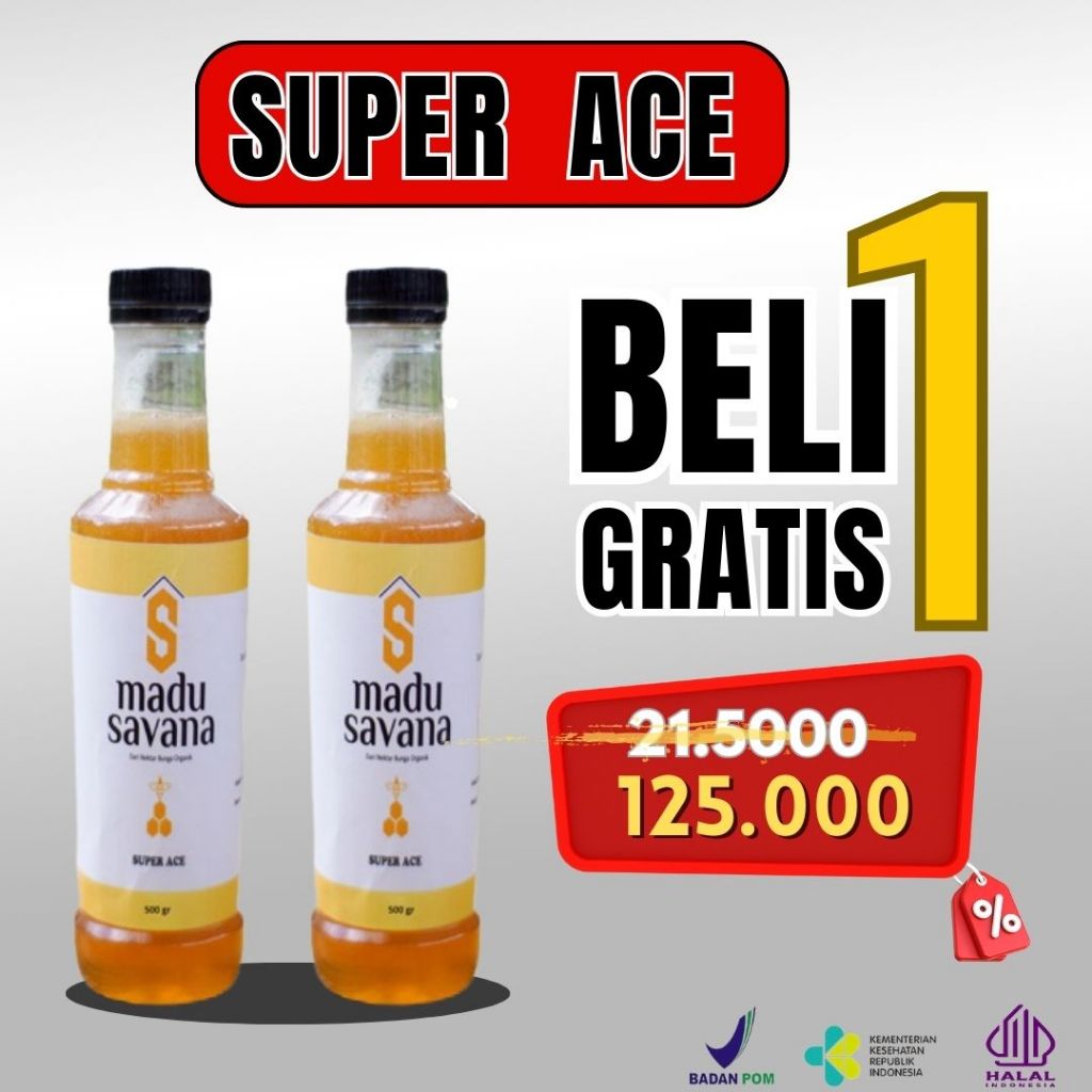 

PROMO BELI 1 GRATIS 1 MADU SAVANA SUPER ACE 100% ALAMI PURE RAW HONEY SUDAH BPOM