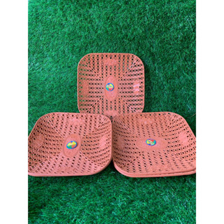 Piring Makan Coklat Kotak Rotan Anyam Eriko Plastik Isi 12 Pcs