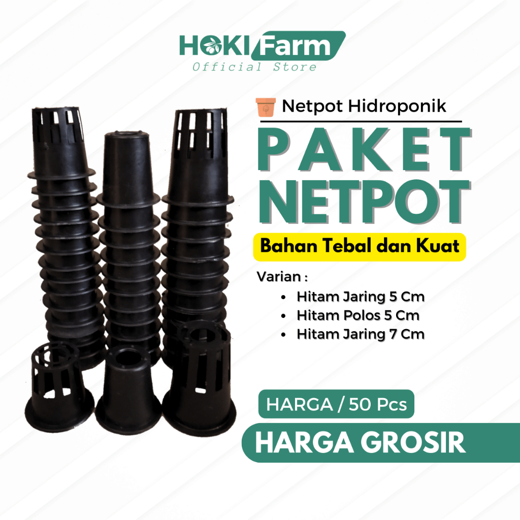 Netpot 5 cm 7 cm Hitam Jaring Polos Bahan Tebal 50 Pcs