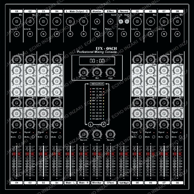 Stiker audio mixer 8ch mp3 tone 9cm
