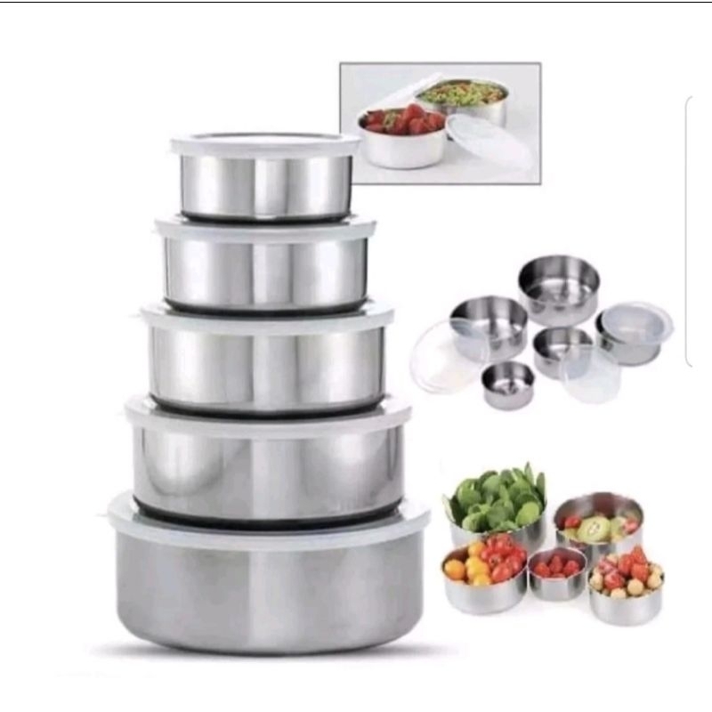RANTANG SUSUN STAINLESS ISI 5 PCS/MANGKOK STAINLESS/RANTANG SUSUN 5 IN 1 +TUTUP