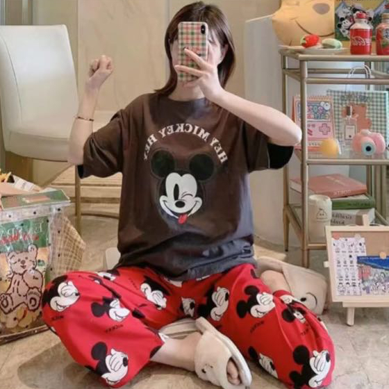 GoGrosir Set Piyama Mickey Mix - Baju dan Celana Tidur Wanita - Import/CP Murah