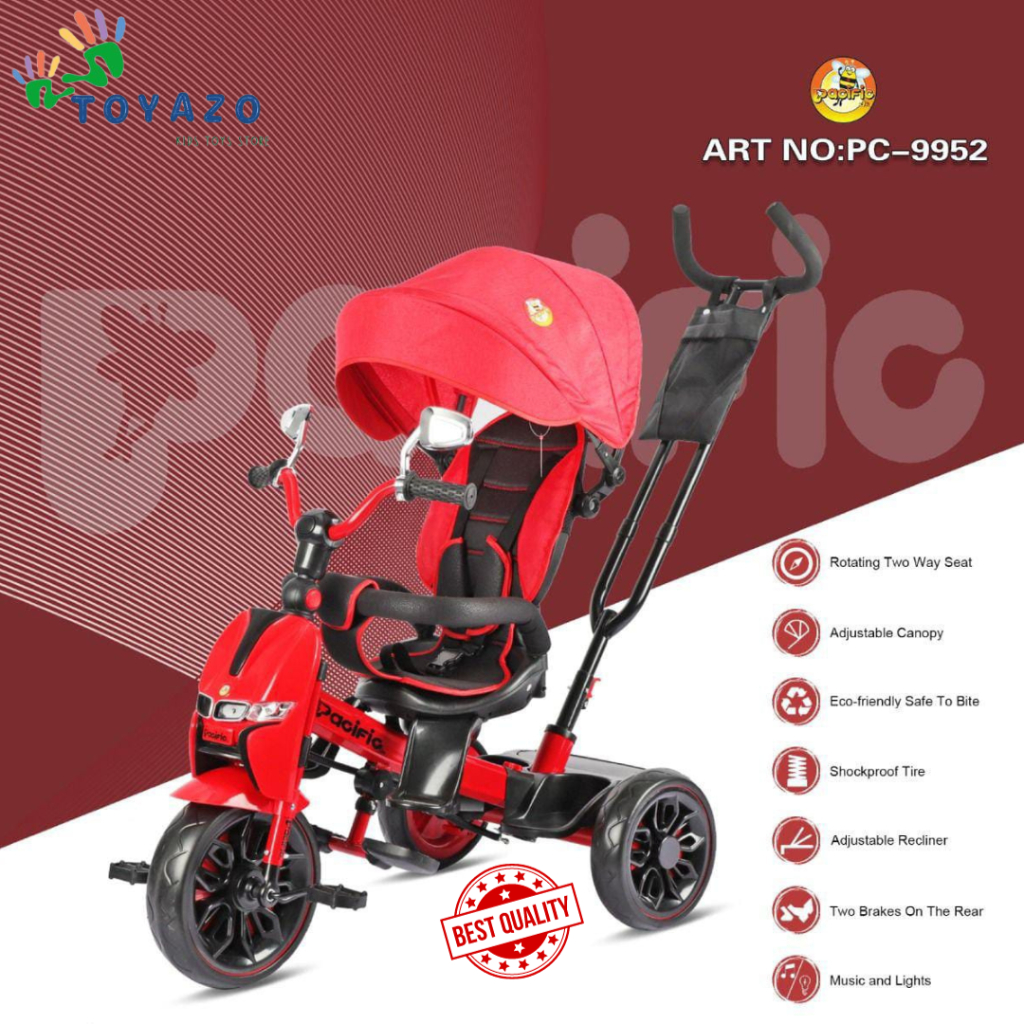 PACIFIC 9952 SEPEDA RODA TIGA TRICYCLE KURSI BISA PUTAR, ADA SABUK, BISA REBAH