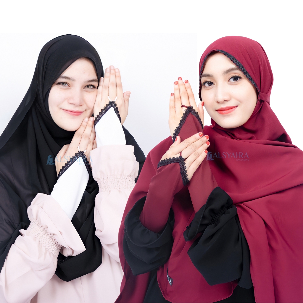 Premium Manset Handsock Cincin Halimah Renda Black Alsyahra Exclusive