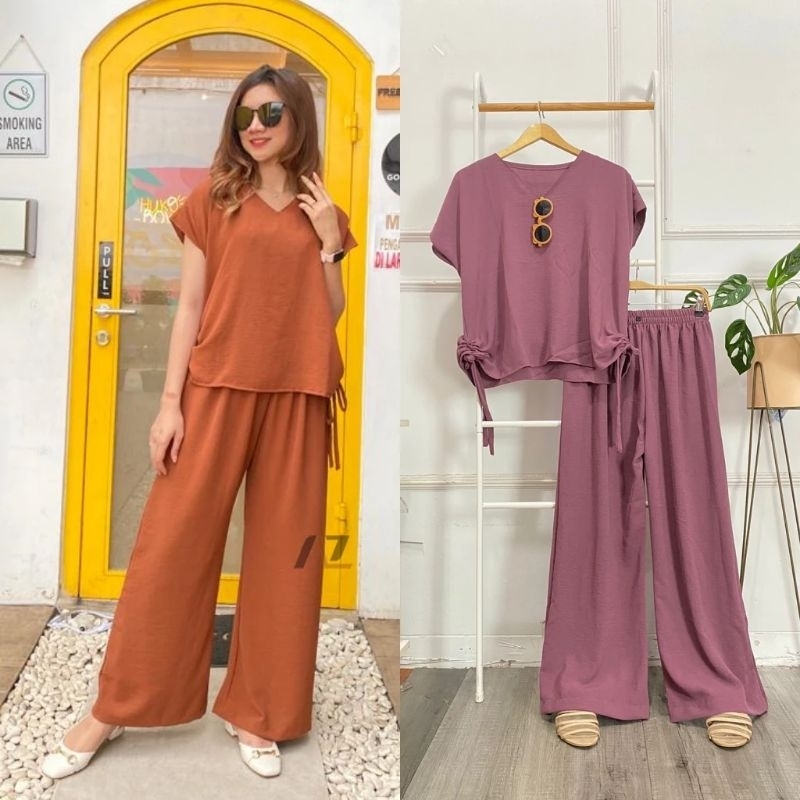 Baju Setelan Serut One set Celana Kulot Jumbo Crinkle Wanita Kekinian | Jumbo serut / Crinkle Airflo