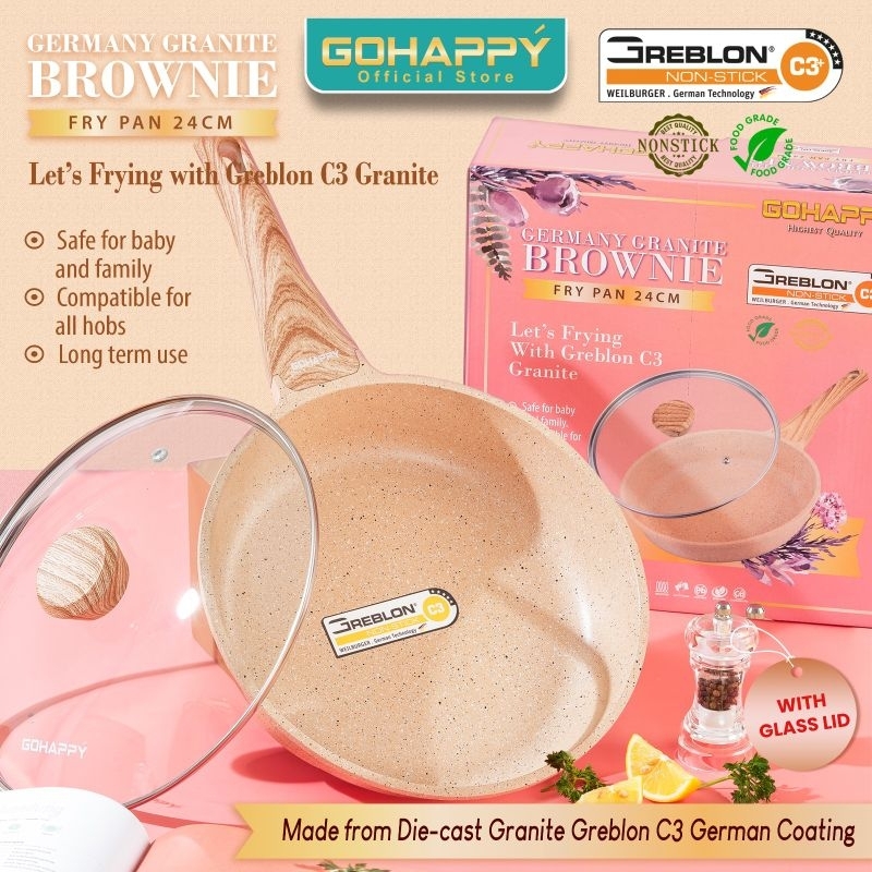 Go Happy Frypan 24cm Panci Brownie Greblon Germany