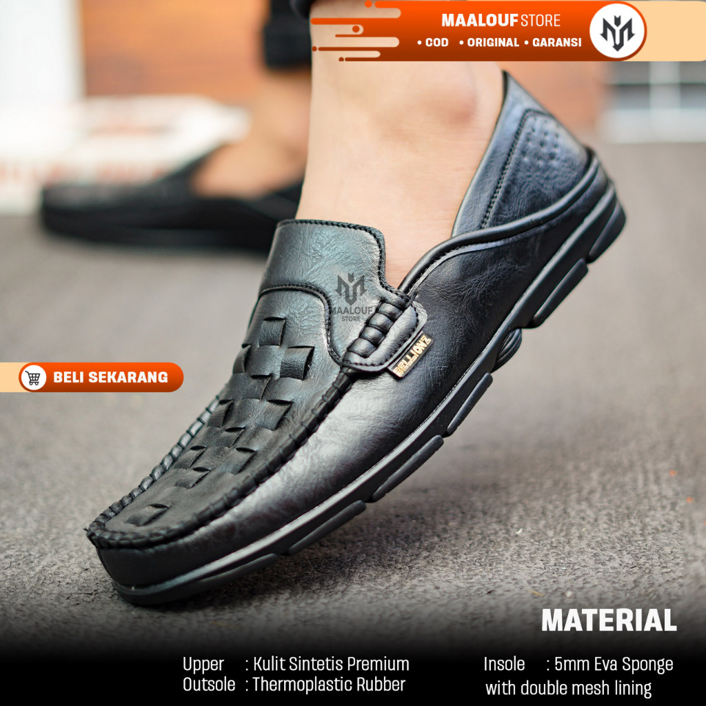 BISA COD - Sepatu Pantofel Hitam Mocassin Pria Polos 38-44 Dinas Kasual Pesta Gereja Paspampres Kond