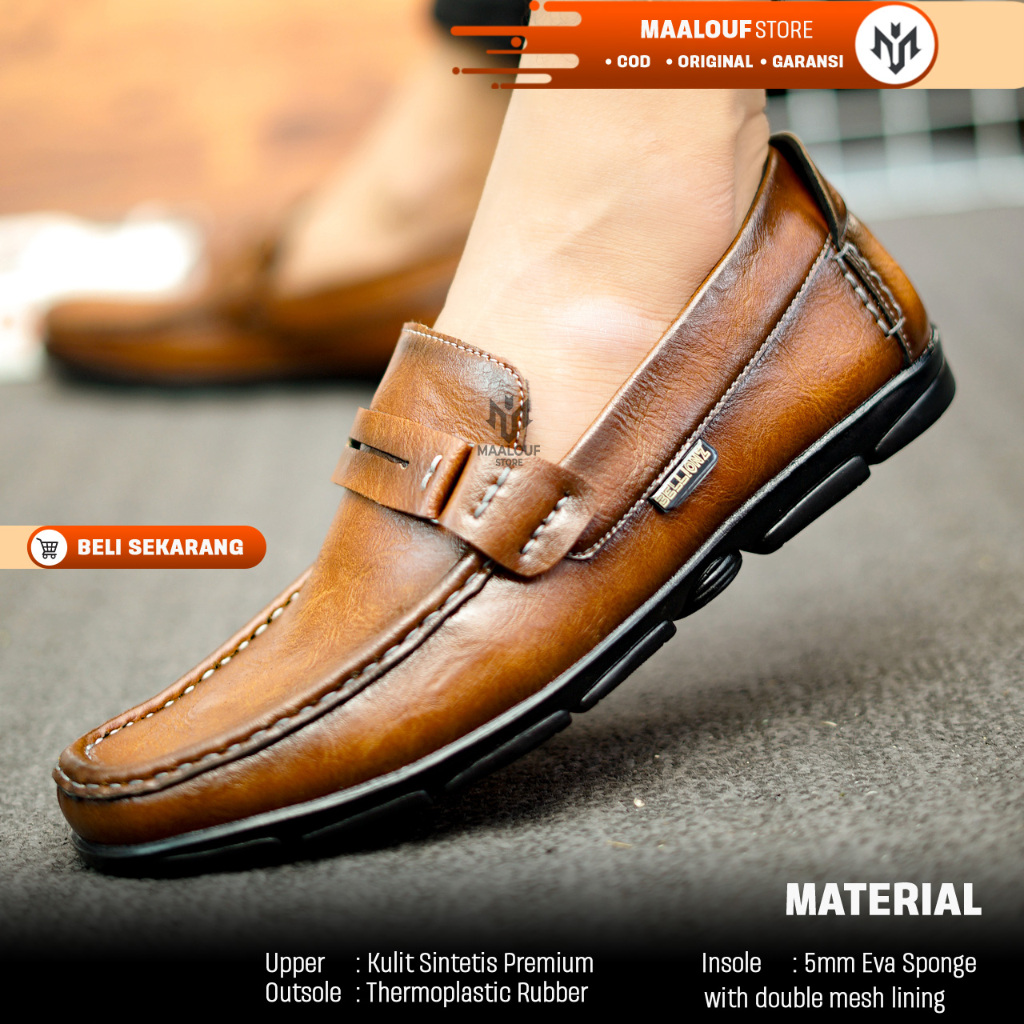 MAALOUF x CARDIOUX Sepatu Pantofel Pria Hitam Tanpa Tali Kulit Garut Kerja Kantor Casual Slop Slip O