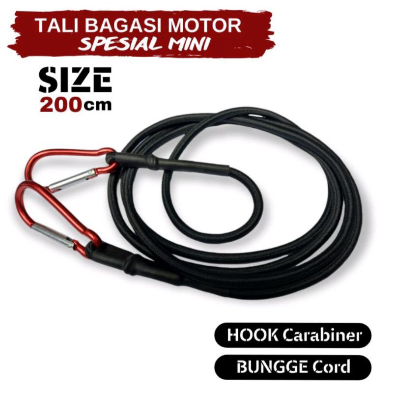 TALI BAGASI PREMIUM CARABINER 200 CM/ TALI PENGIKAT TYPE CARABINER/KARET IKAT CARABINER