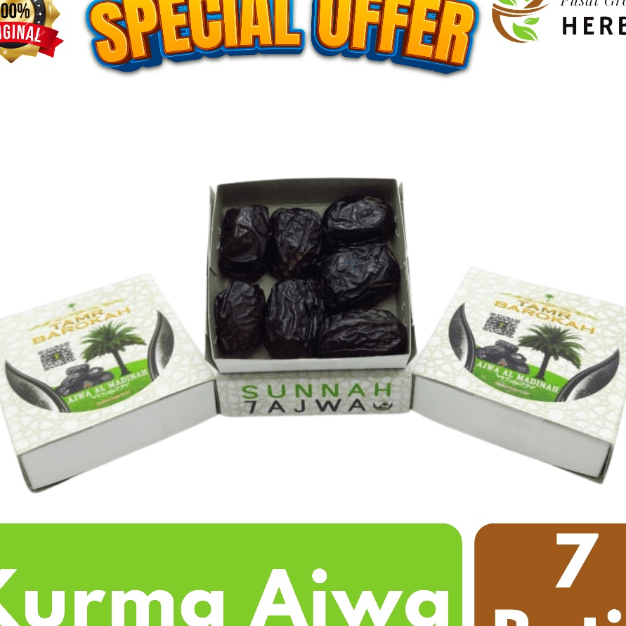 

TFRK9580 MEGA SALE Kurma Nabi Ajwa Al Madinah 7 Butir Premium Original Tamr Barokah Untuk Oleh-Oleh Haji & Umroh
