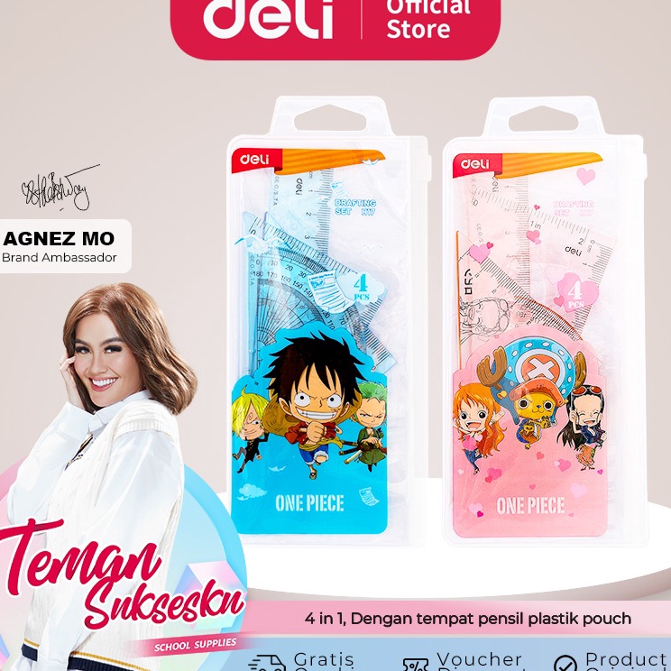 

Best Seller Deli One Piece School Ruler Set / Set Penggaris Sekolah 4 in 1 Lucu Gambar One Piece Dengan Pouch Plastik EH17