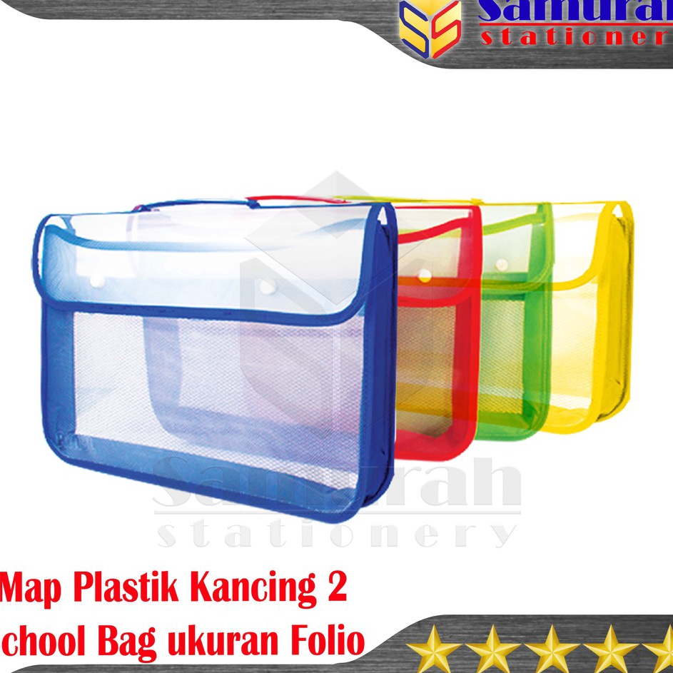 

➦✫✢ Map Plastik Kancing 2 Jaring Folio/ Zipper School Bag / Map Tenteng Untuk Kantor & Sekolah