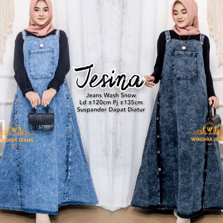 Terbaik Jesina Overal Overall Rok Kodok Jeans Denim Jumbo Wanita ㊢