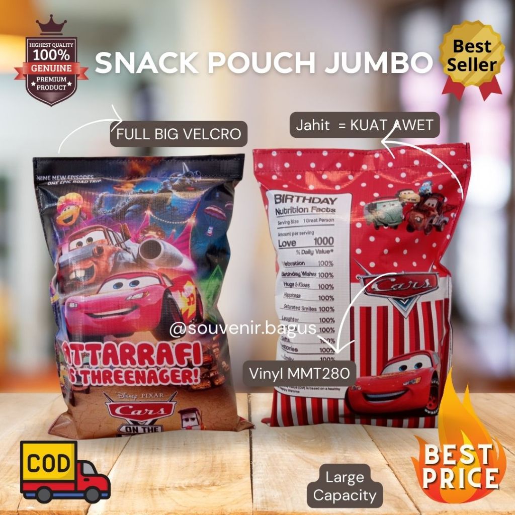 

POUCH SNACK JUMBO CHIP BAG CUSTOM KANTUNG SNACK ULTAH FULL VELCRO PEREKAT