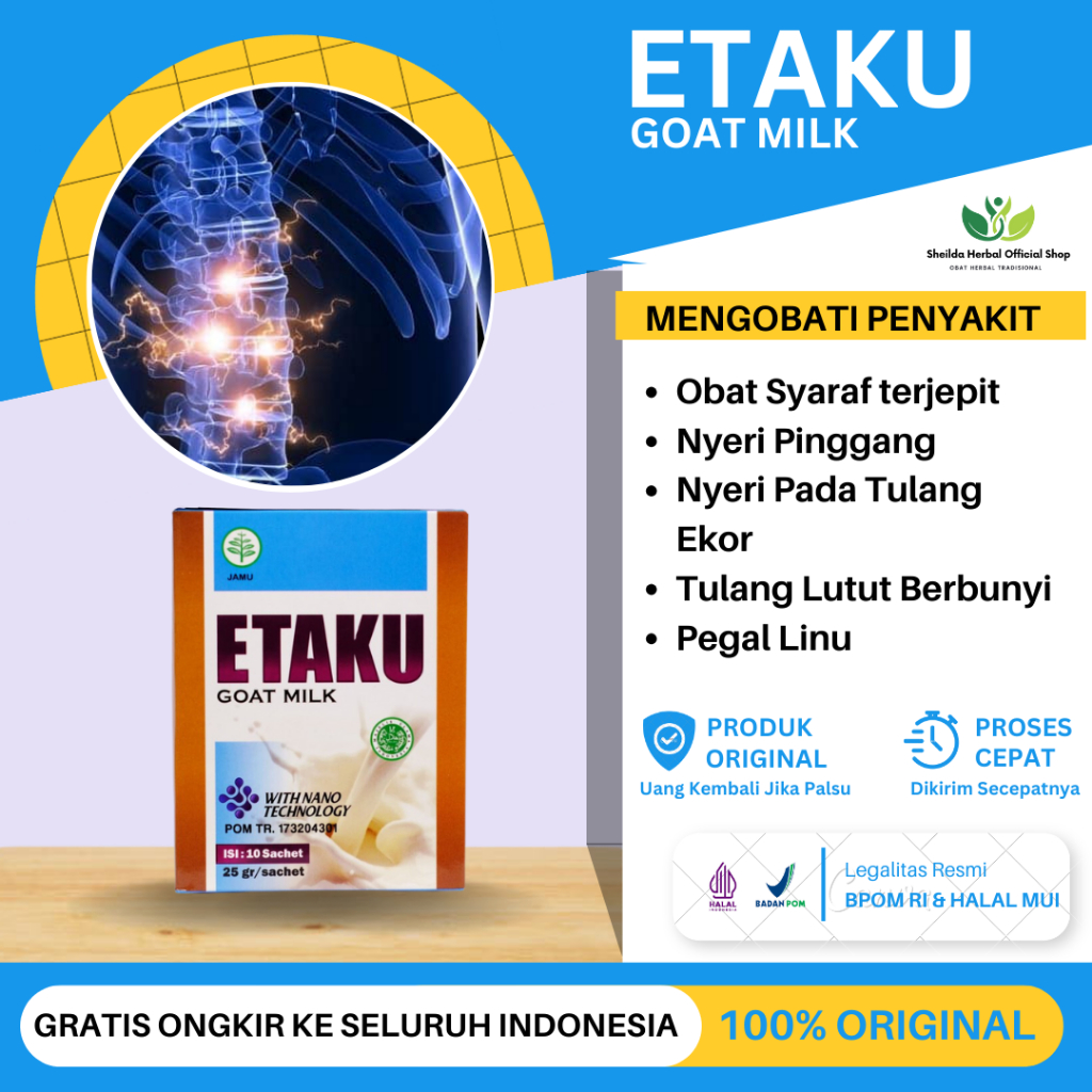 

Obat Syaraf Terjepit, Saraf Kejepit Bokong, Syaraf Kejepit Pada kaki, Saraf Kejepit Pinggang, Saraf Kejepit Tulang Ekor, Tulang Berbunyi, Rematik, Pegal Linu Dengan Susu Etaku