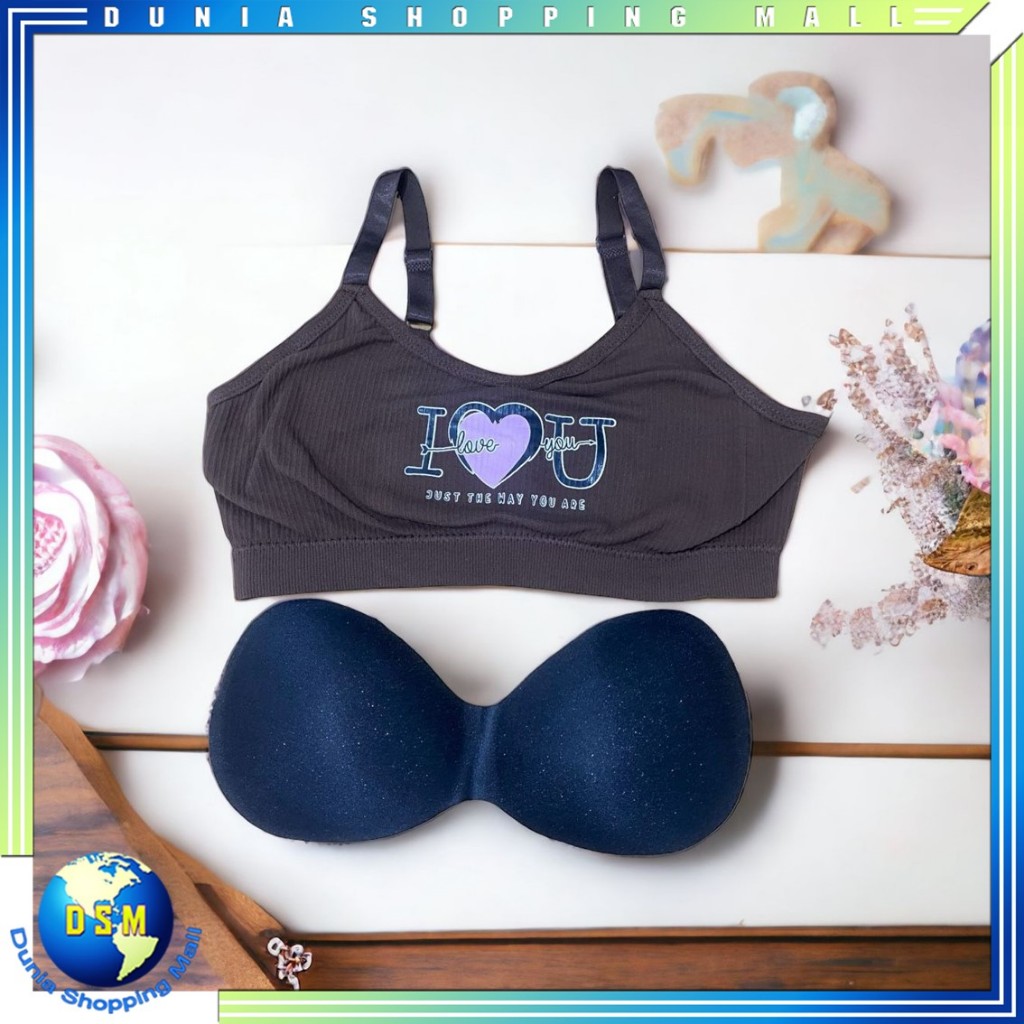 DSM Bra Wanita Tanpa Kawat 6951 Bh Model Seamless Dengan Tali Strap Bisa Di Sesuaikan Bergaya Sexy Bra Sport Nyaman Model Jepang Dengan Tulisan I LOVE YOU Pakaian Dalam Wanita