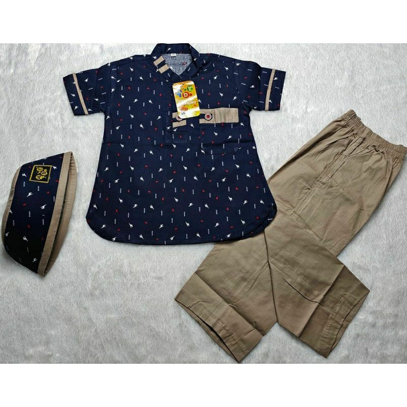 Setelan Baju Muslim Anak Laki-Laki Koko Motif Lengan Pendek Usia 2-12 Tahun BY:ABR