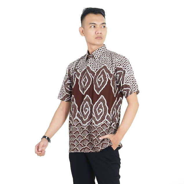BATIK TRUSMI Kemeja Batik Pria Atasan Pria Batik Medmen Coklat PR