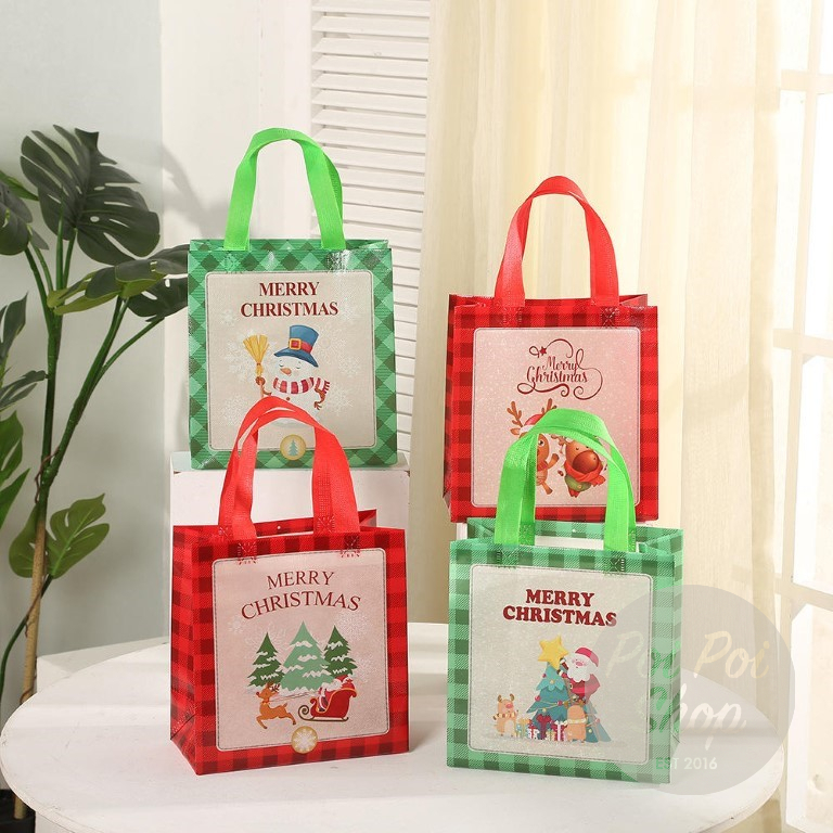 

Tas Kantong Natal Christmas Checker Bahan PVC Tas Goodie Bag Paper Bag Shopping Bag Dekorasi Natal Harga Grosir Murah