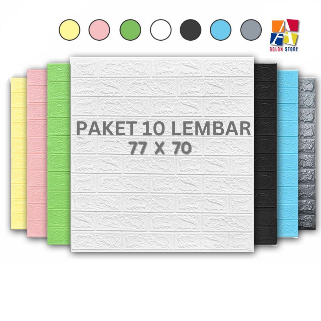 ISI 10 PCS- WALLPAPER DINDING BATU BATA PUTIH 77X70 ANTI AIR