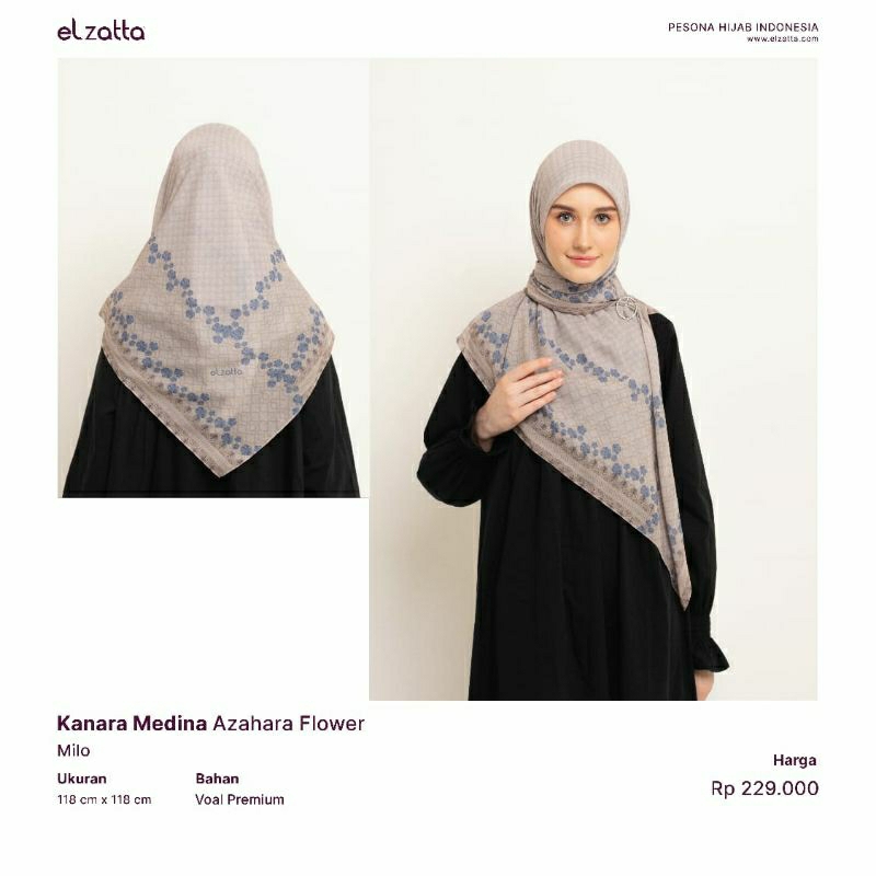 ELZATTA HIJAB KANARA MEDINA AZAHARA FLOWER SCARF PREMIUM MOTIF TERBARU ELZATTA