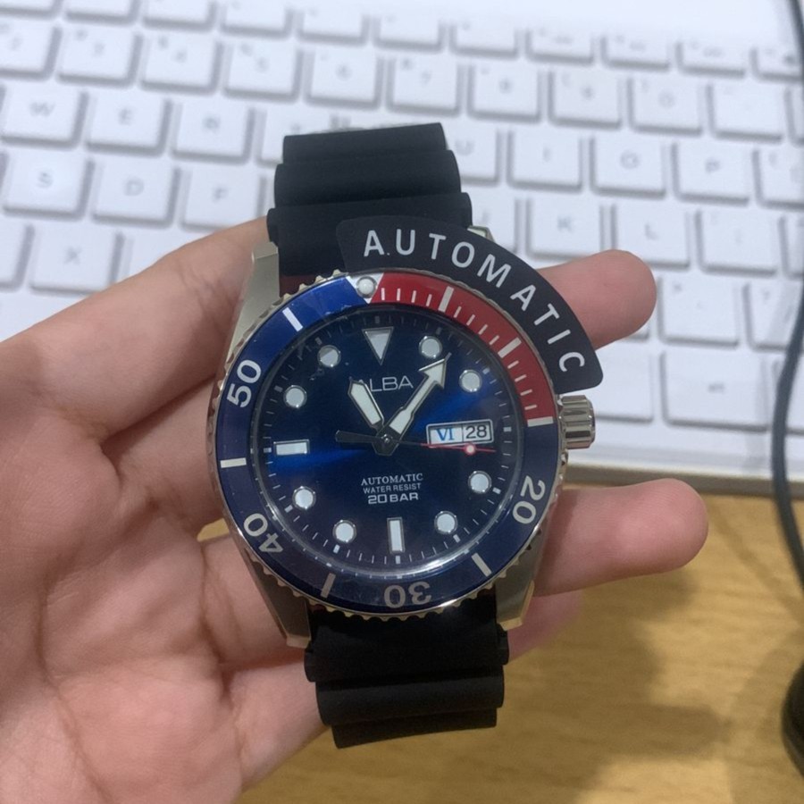 JAM TANGAN PRIA ALBA AL4425X1 AL4425 AUTOMATIC BLACK BLUE ORIGINAL