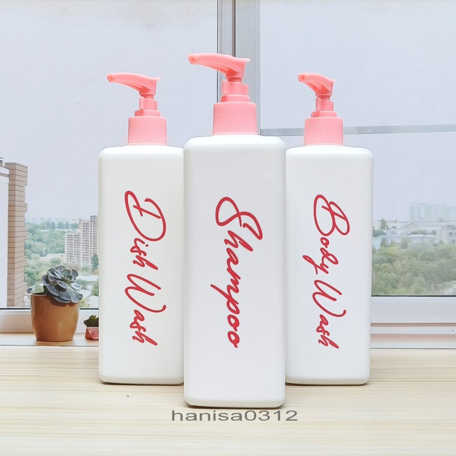 Botol Sabun Cair Pump 500ml Kotak Putih Doff Pump Clip Pink / Botol Sabun Aesthetic