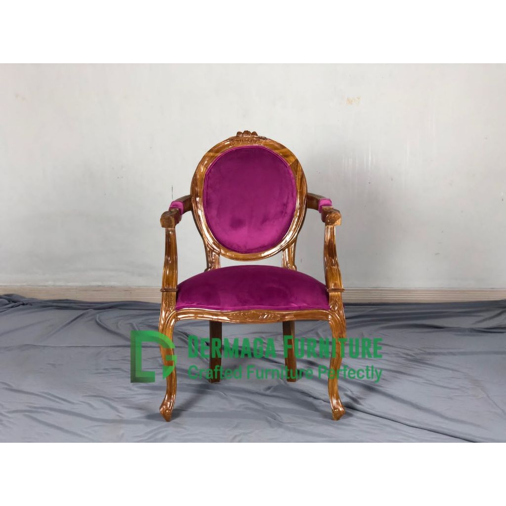 KURSI CAMEO KAYU JATI SANDRAN DUDUKAN JOK SIAP PAKAI KAIN BLUDRU FINISHING NATURAL SOFA PELAMINAN KU