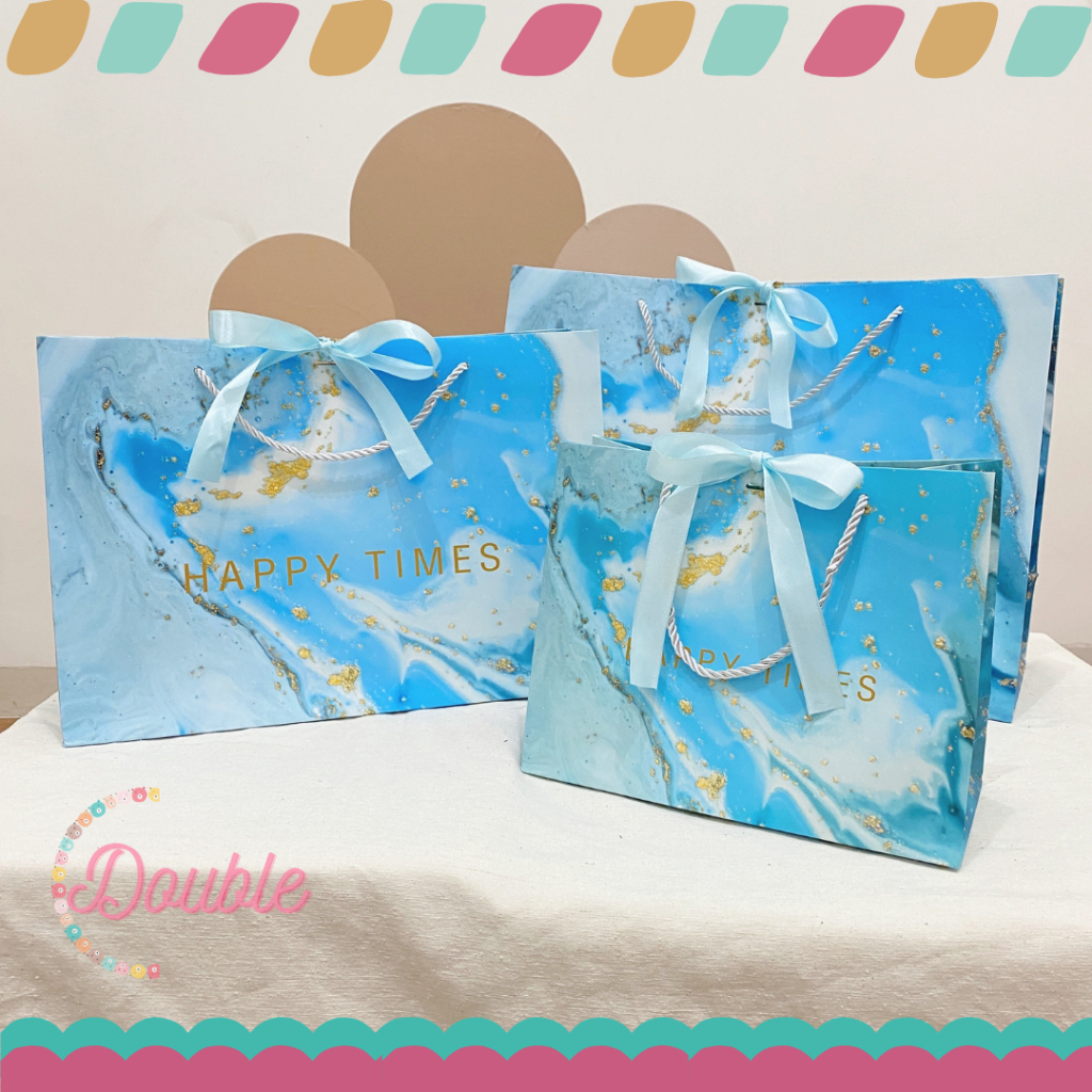 

Paper Bag Paperbag Aesthetic Korea Tas Kantong Karton Kado Hadiah Gift Bag Pita Biru Marble Banyak Size Premium