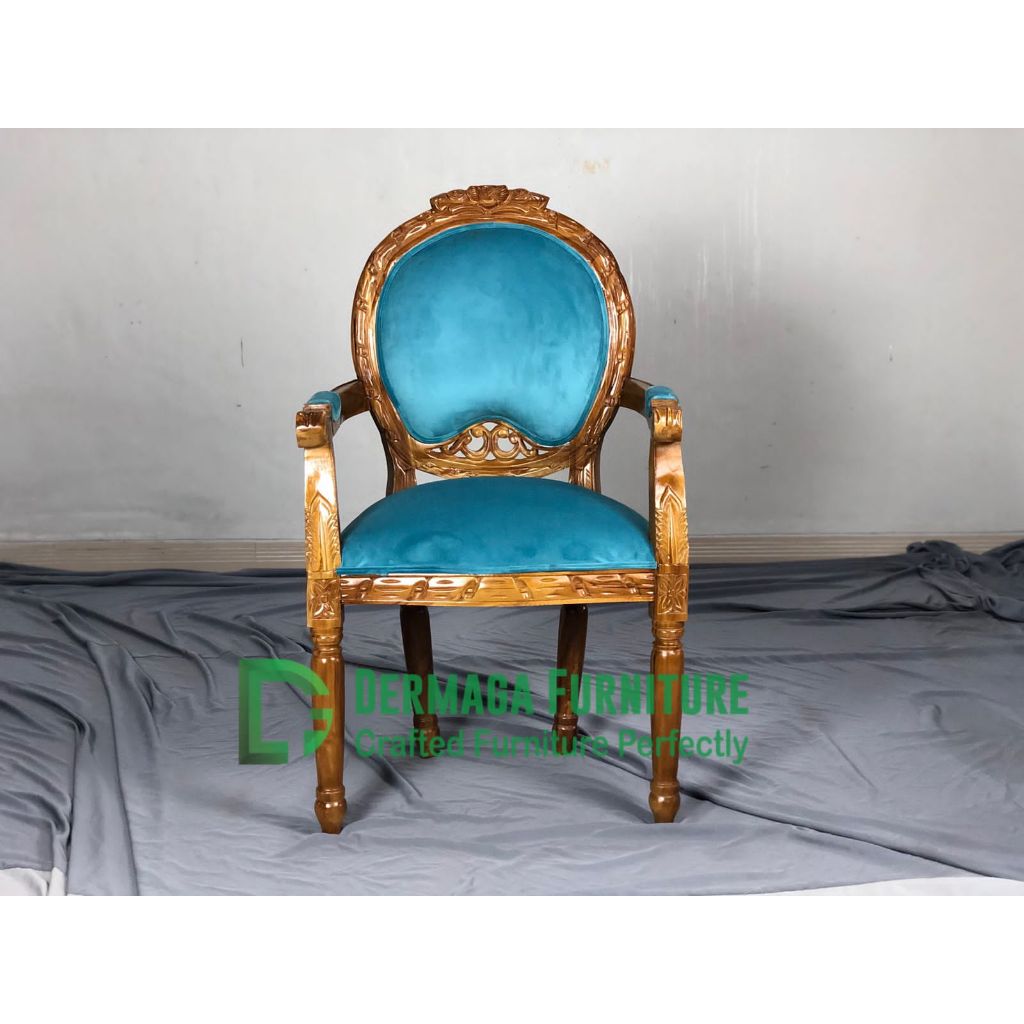KURSI GEOR BOBOK KAYU JATI SANDRAN DUDUKAN JOK MURAH FINISHING NATURAL GLOSS KAIN BLUDRU SOFA PELAMI