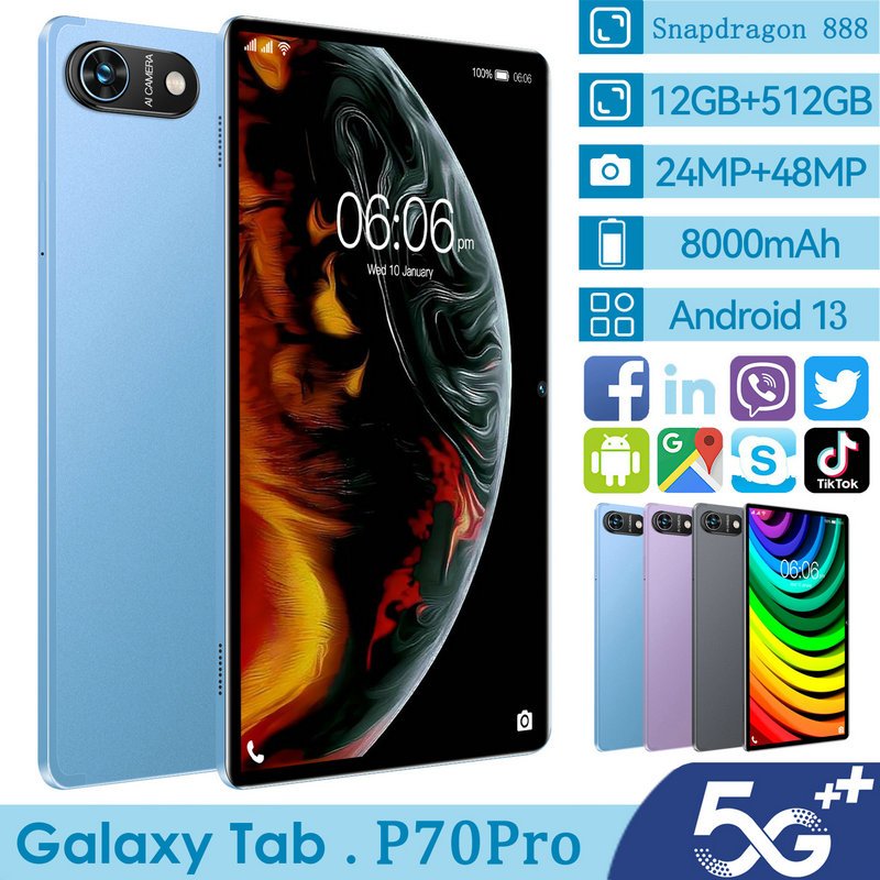 【Bisa COD】Tablet PC Baru Galaxy Tab P70Pro 12GB + 512GB Tablet Android 10.1inch Layar Full Screen Layar Besar Wifi 5G Dual SIM Tablet Untuk Anak Belajar