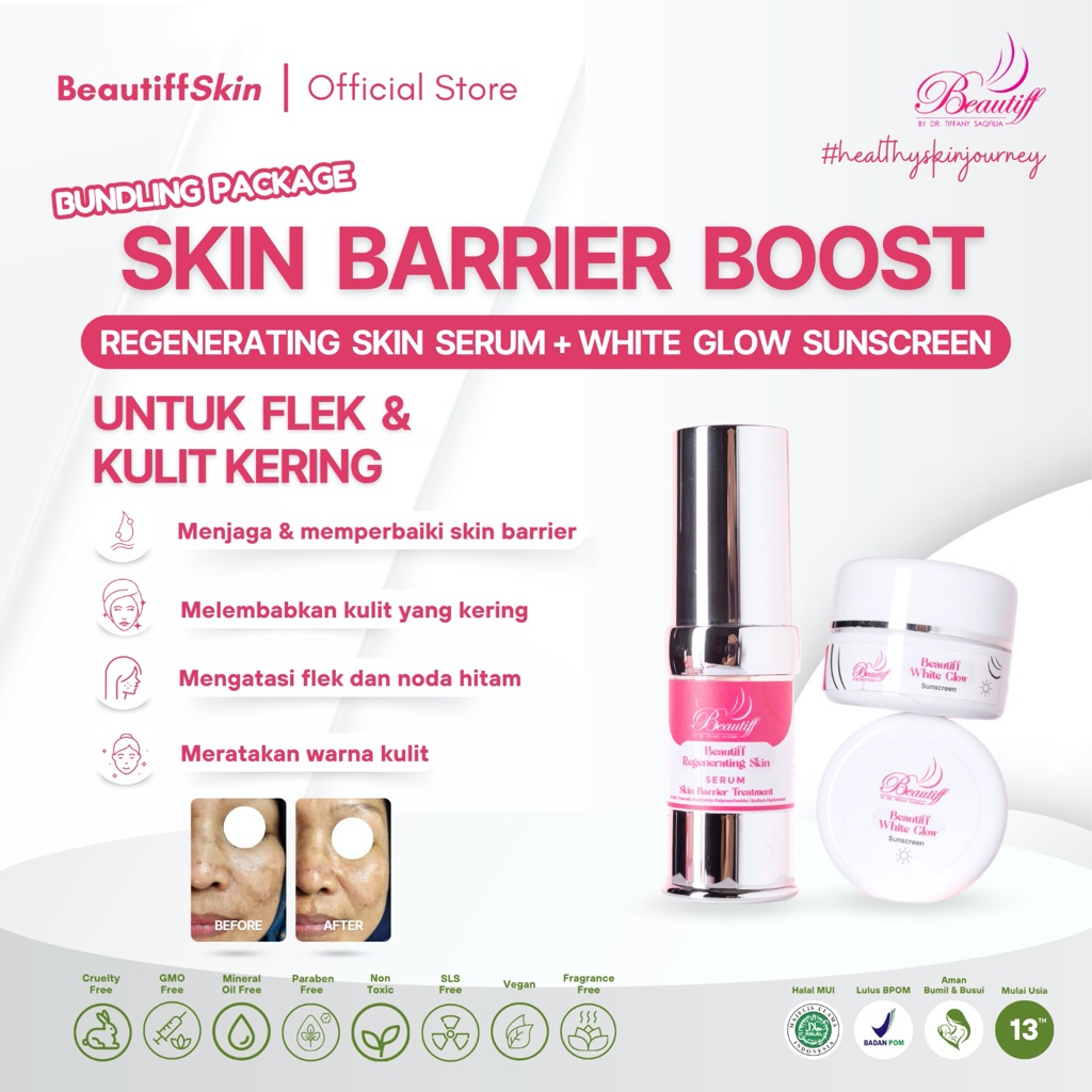 Beautiff Skin Barrier Boost White - Bundling White Glow Sunscreen & Regenerating Skin Serum Sunscree