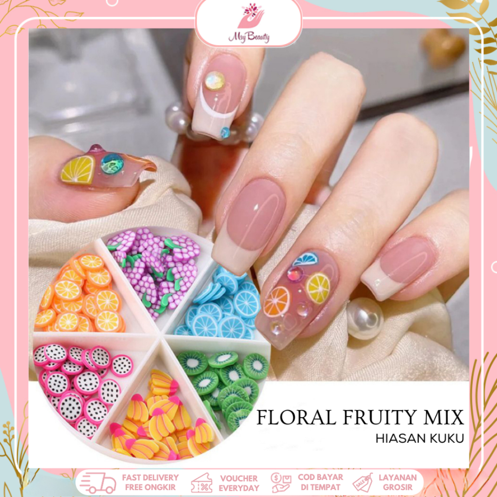 MSY HIASAN KUKU 3D MOTIF BUAH/BUNGA/AKSESORIS NAIL ART MOTIF FRUIT MIX/NAIL ART TIPS FILLER FIMO SLI