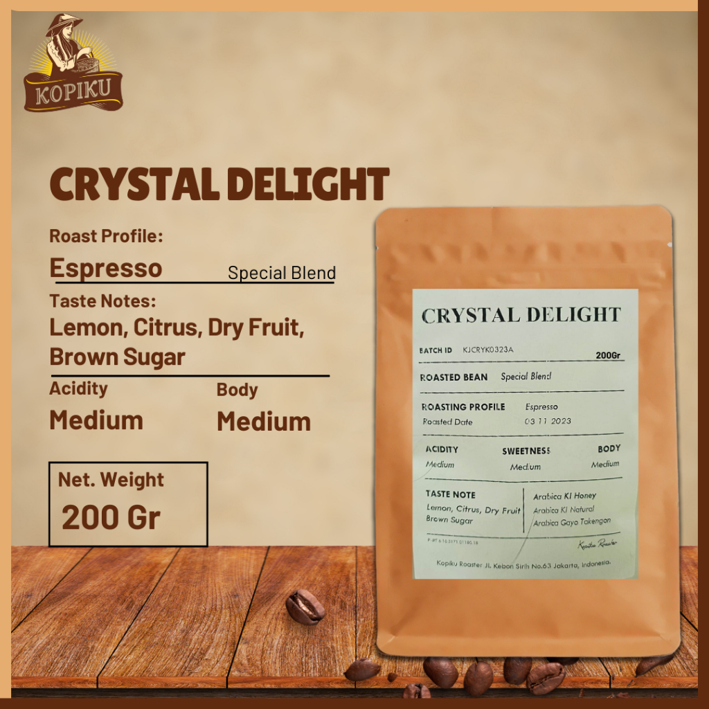 

Biji Kopi Pilihan Crystal Delight Blend Arabika KI Honey Arabika KI Natural Arabika Gayo Takengon Grade 1 Coffee Roast Beans Espresso 200 gram