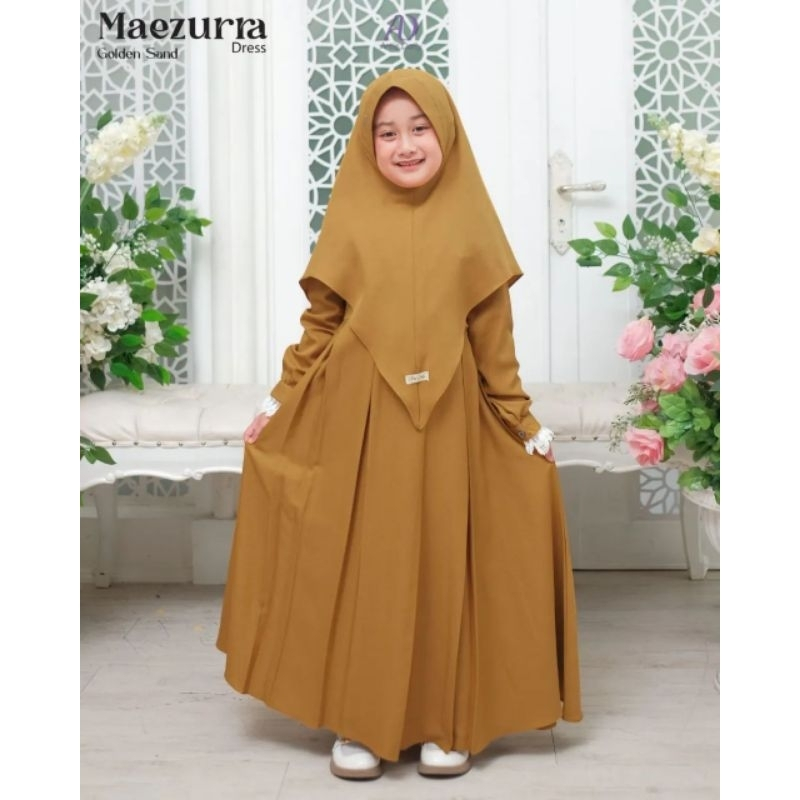 Gamis Anak Maezurra Dress // Gamis Syari Anak Perempuan Bahan Crinkle Premium Aplikasi Renda Simple 