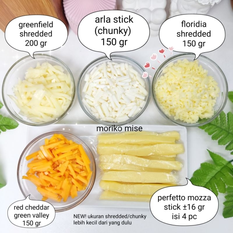 

[ share pack ] keju MOZZA shredded RED CHEDDAR cheese BEGA STRINGERS mozza stick/ ANCHOR chunky mozzarella GREENFIELDS / mozarela parut PERFETTO pizza / FLORIDIA mozarella parut keju oranye