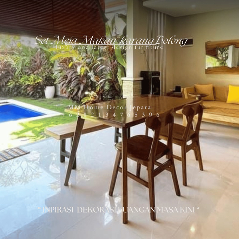 Set Meja Makan Karang Bolong minimalis mewah dari MM Home Decor Jepara material kayu jati solid berk