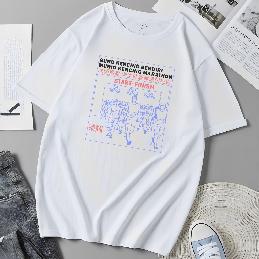 Beken T-shirt Pria ''seni kanji'' kaos Digital Printing Cotton 100%