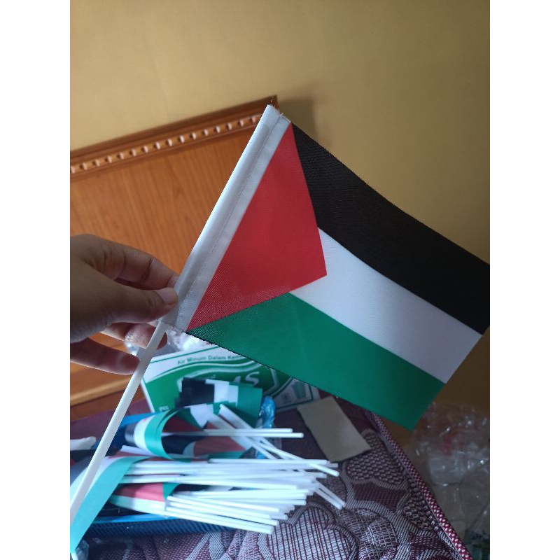 Bendera Tangan Palestina / Bendera Stik Palestina Tangkai Stik Pawai 22x15cm