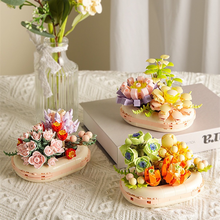 Lego Bunga Balok Susun Mainan Edukasi Anak Flower Pot Glow in the Dark Jaki Plante Series Nano Brick