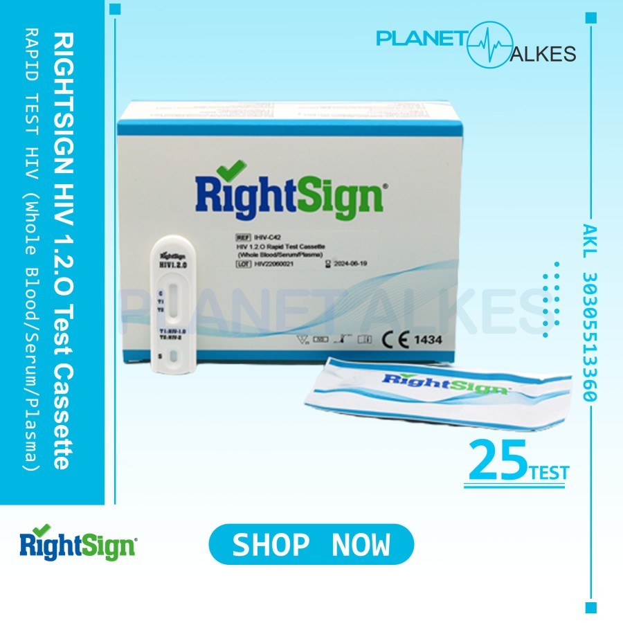 HIV 1/2/0 Triline RightSign HIV 25 Rapid Test Cassette (Whole Blood / Serum / Plasma)