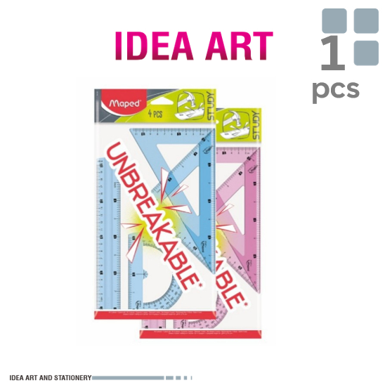 

Penggaris Maped Set 4pcs 20 cm Unbreakable Lurus Sudut Segitiga Busur