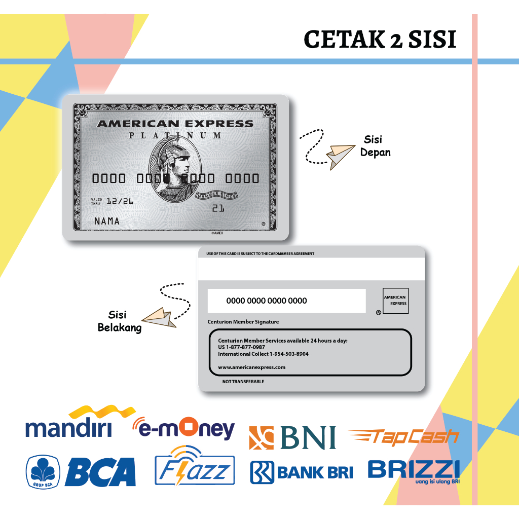 KARTU EMONEY DEBIT PLATINUM AMERICAN EXPRESS MANDIRI FLAZZ BCA GEN 2 BNI TAPCASH BRIZZI BRI - 2 SISI