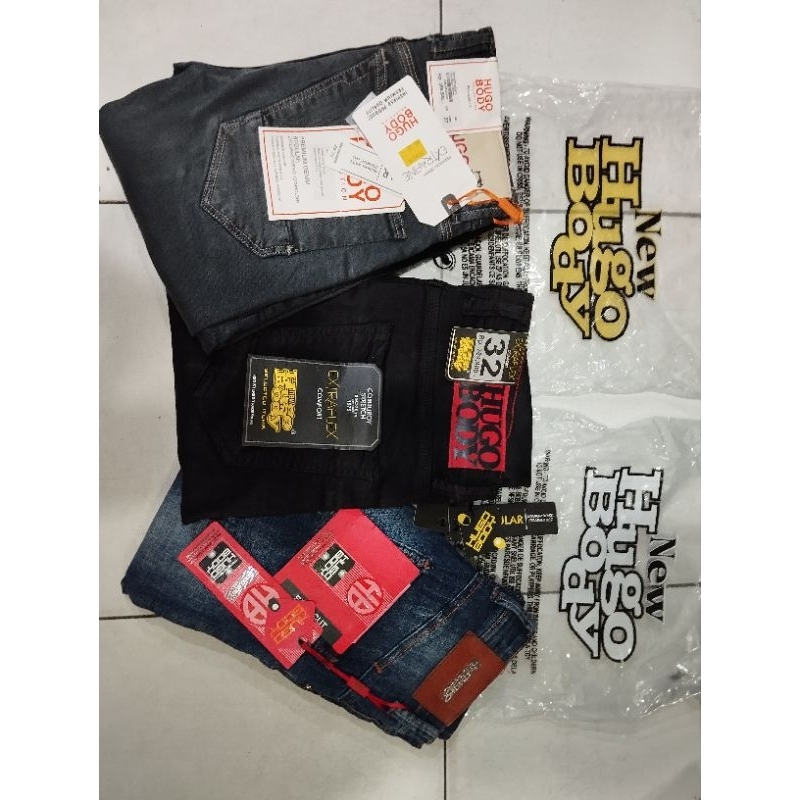celana soft jeans Hugo body Original pola kaki pensil tidak ketat